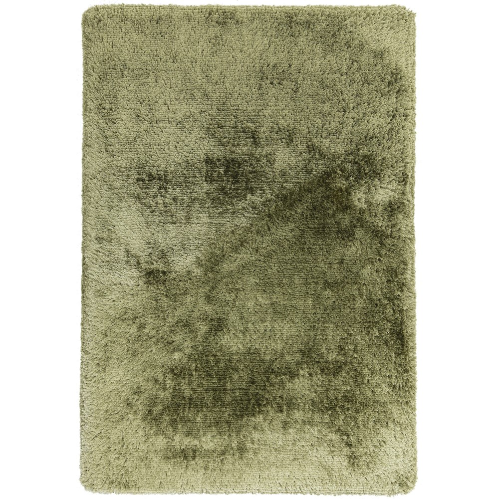 Plush Plain Modern Shaggy Rugs in Sage Green